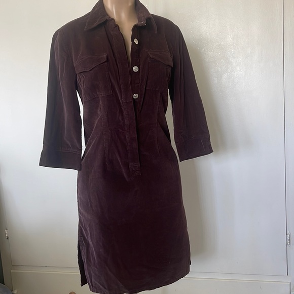 JEANOLOGY Corduroy Brown color, buttons closing front Womens midi DRESS size 8 - Picture 1 of 16